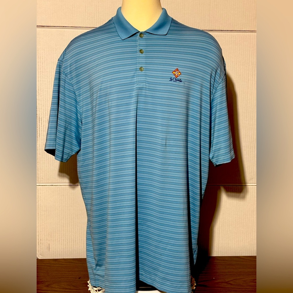 Nike Golf Men's XXL Blue Striped Polo Shirt
36” length 26” p2p LaQuinta